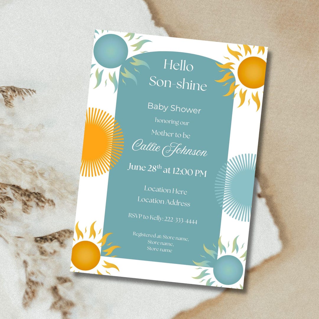 Hello Son Shine Baby Shower Invitation: Editable 5x7 (instant Download ...