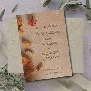Editable Christian Baby Dedication Invitation-INSTANT DOWNLOAD-5x7-Printable-Baby boy or girl dedication-religious celebration-Fall colors