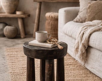 Hand Carved Senufo Wooden Stool | Small Rustic African Side Table | Vintage Wabi Sabi Decor | Organic Wood Accent Stool
