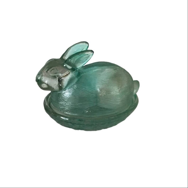 Vintage Glass Bunny on Nest Covered Dish 5 Etsy