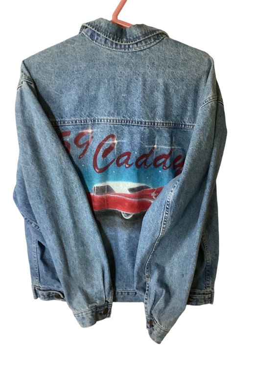 Vintage Jean Jacket With "59 Caddy" Graphic on Ba… - image 5