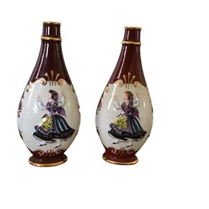 Rare Vintage 1944 Pair of Vases Viana Portugal Da Silva Porto Dancing Ladies