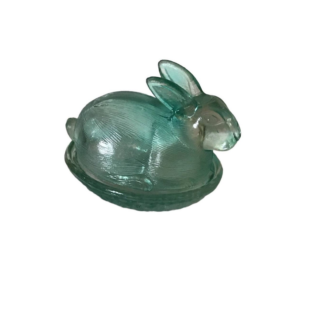 Vintage Glass Bunny on Nest Covered Dish 5 Etsy