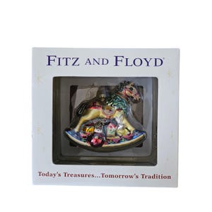 Fitz and Floyd Blown Glass Rocking Horse Ornament Vintage 2002 New In Box