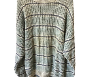 Studio Rame Yarn Vintage Men's Pullover Cable Knit Striped Sweater Size XL