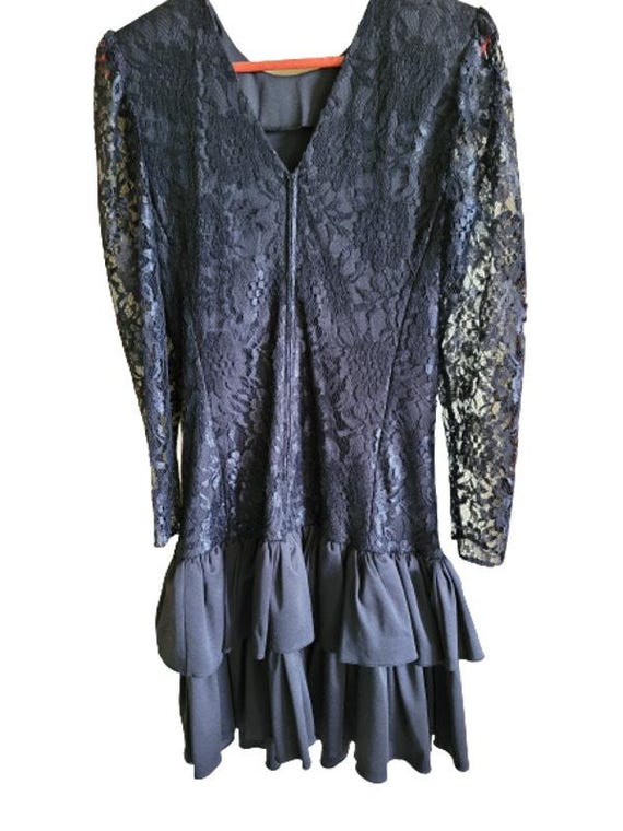 vintage lace overlay dress Victorian Black Lace Dress - Elegant Silhouette