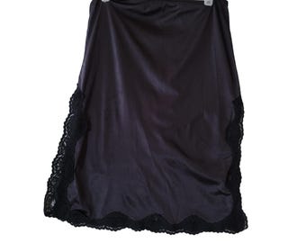 Vintage Black Double Sided Split  Half Slip Lace Trim Size S-M