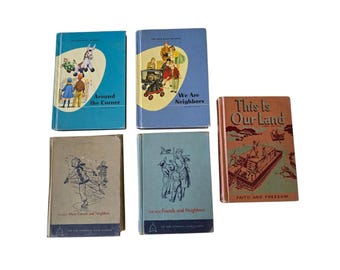 Set van 5 vintage basisleesboeken voor kinderen, geïllustreerde jaren 50/60