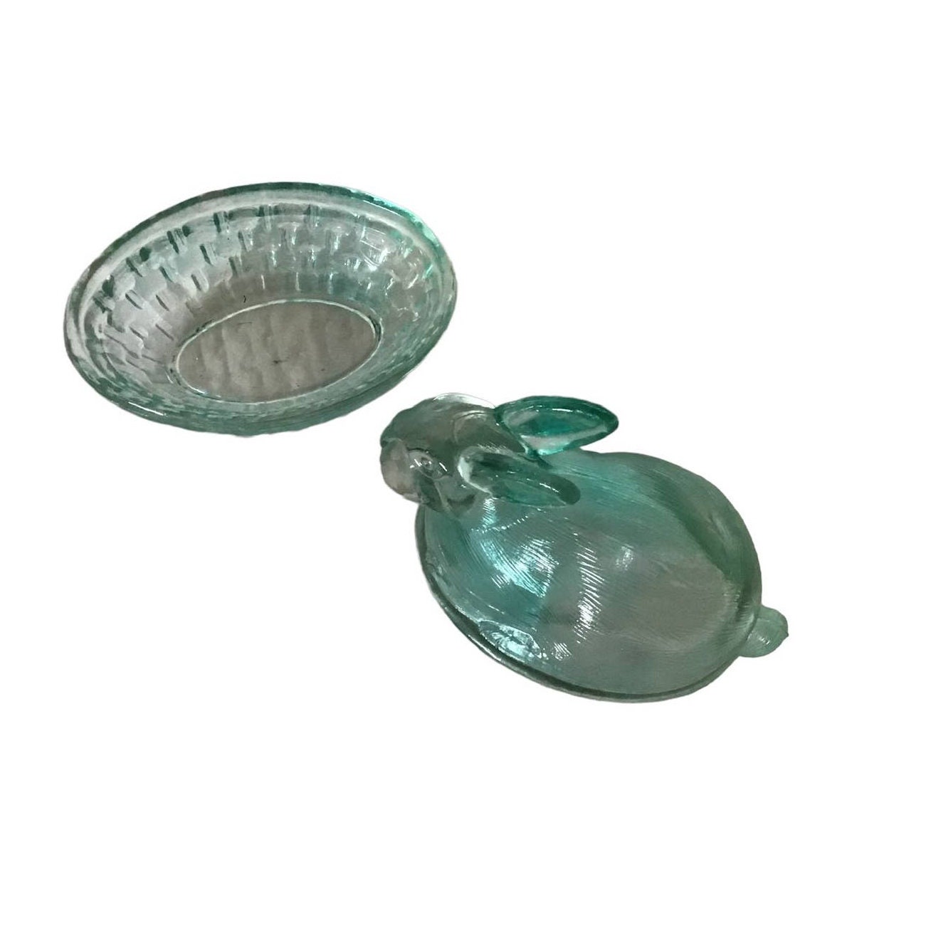 Vintage Glass Bunny on Nest Covered Dish 5 Etsy