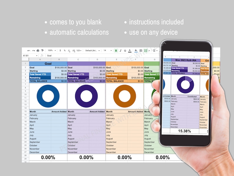 Financial goal tracker google sheets template digital download