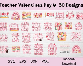 Pacchetto di 30 disegni SVG per San Valentino per insegnanti (download digitale)