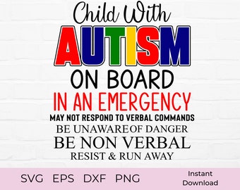 SVG per la sensibilizzazione sull'autismo: Bambino a bordo, design a forma di pezzo di puzzle (file digitali)
