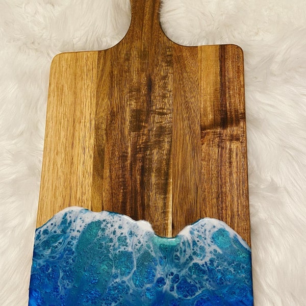 Ocean themed acacia wood and resin cutting board/charcuterie board/serving tray