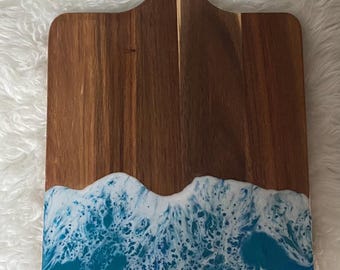 Tagliere/tagliere per salumi/vassoio da portata in legno di acacia e resina a tema oceano