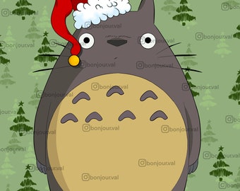 Christmas Totoro PNG: Sublimation Design (Digital Download)