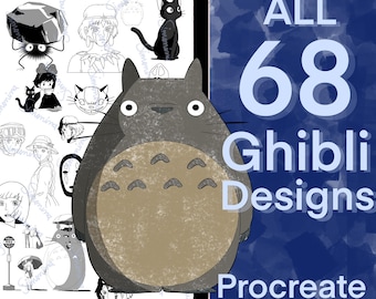 68 Ghibli Studios Characters Procreate Stamps Brush Set pt. 1 & pt. 2 (Digital Download)
