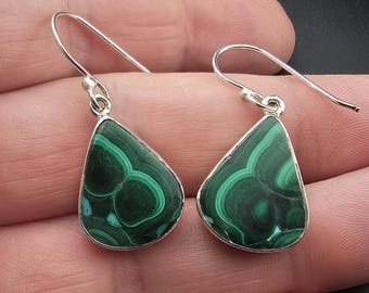 Echte Azurit Malachit Edelstein handgemachte Sterling Silber Ohrringe