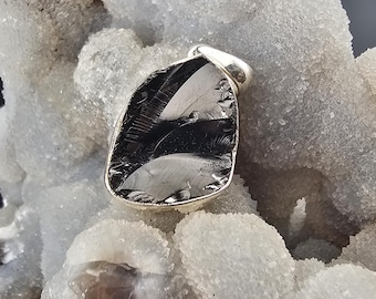 Roher natürlicher Schungit Edelstein handgemachte Sterling Silber Schmuck Anhänger Geschenk