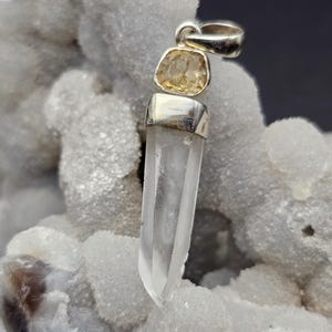 Handmade Citrine and Quartz Point Sterling Silver Pendant