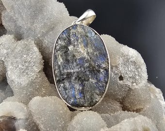 Roher natürlicher Labradorit-Edelstein-handgemachter Sterlingsilber-Schmuckanhänger-Geschenk
