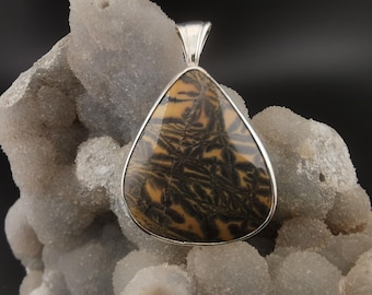 Feather Jasper Gemstone Sterling Silver Pendant Artisan Unisex Jewelry