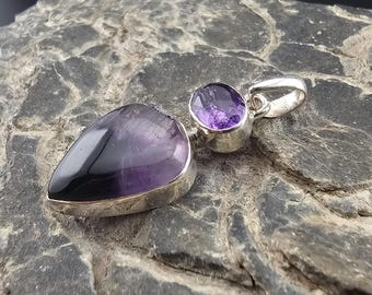 Handgemachte echte Stern Amethyst und facettierte Amethyst Edelstein Sterling Silber Anhänger