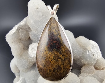 Large Dinosaur Bone Fossil Gemstone Handmade Sterling Silver Pendant Unisex Jewelry