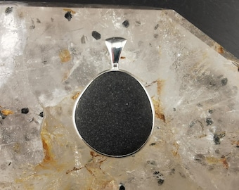 Lake Superior Black Basalt Pendant • Sterling Silver • Minnesota Rock • Natural Ancient Stone • Minimalist Jewelry