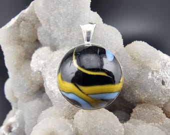 Rare Vintage Christensen Flame Agate Slag Marble Sterling Silver Unisex Pendant Jewelry