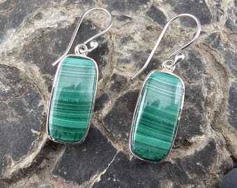 Echte Malachit Edelstein handgemachte Sterling Silber baumeln Ohrringe