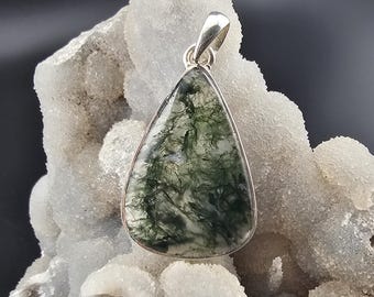 Moosachat Edelstein handgemachte Sterling Silber Schmuck Anhänger Geschenk