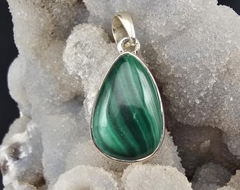 Handgemachte echte Malachit Edelstein Sterling Silber Anhänger