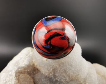 Handmade Unique Akro Marble Sterling Silver Unisex Ring, US Size 9, UK Size R