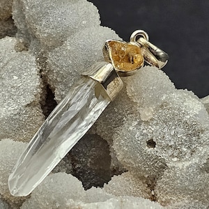 Handmade Citrine and Quartz Point Sterling Silver Pendant