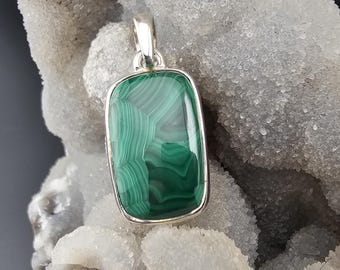Handgemachte echte Malachit Edelstein Sterling Silber Anhänger