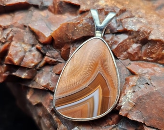 Lake Superior Achat Minnesota Banded Edelstein handgemachte Sterling Silber Anhänger