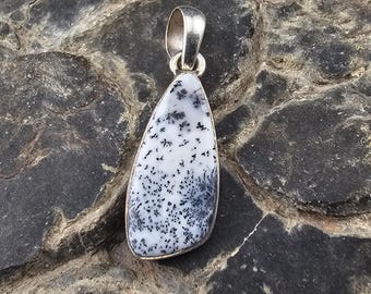 Handgemachte echte dendritische Achat Edelstein Sterling Silber Anhänger