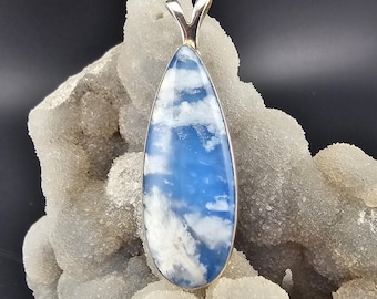 Handmade Cloud Agate Sterling Silver Pendant Jewelry