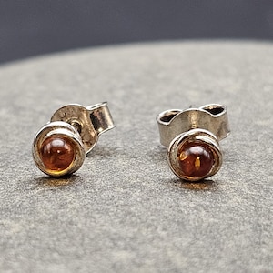 Genuine Amber Stud Sterling Silver Earrings