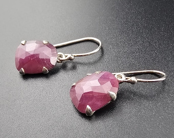 Echte Rubin Edelstein handgemachte Sterling Silber baumeln Ohrringe