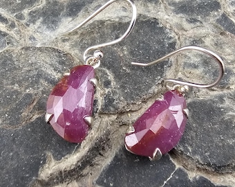 Echte Rubin Edelstein handgemachte Sterling Silber baumeln Ohrringe