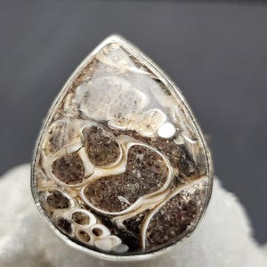 Turritella Fossil Stone Snail Handmade Sterling Silver Ring Adjustable