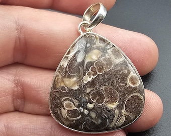 Echte Turritella Fossil Stein Schnecke Handgemachte Sterling Silber Anhänger
