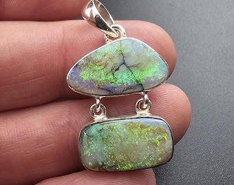 Sterling Opal Labradorit Edelstein handgemachte Sterling Silber Doppel Anhänger Geschenk