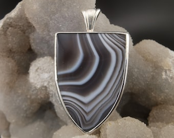Botswana Agate Gemstone Sterling Silver Pendant Artisan Jewelry