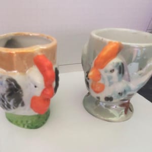 Vintage Lustreware Japan Egg Cups Decor Chicken Pair Farmhouse Cottagecore Kitsch