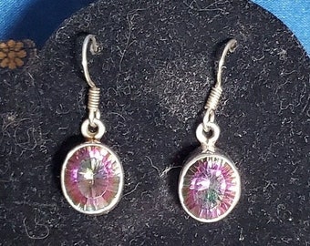 Mystic Topaz Sterling Silver Dangle Earrings | Vintage Rainbow Gemstone Drop Hooks | Boho Jewelry Gift for Her