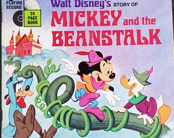 Vintage Mickey and the Beanstalk Record and Book 1970, Disneyland Read Along 33 RPM Vinyl LP, Walt Disney Collectible Kids Story Book