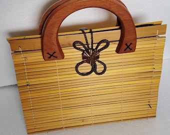 Vintage Unique Bamboo/Wooden slat purse with handles