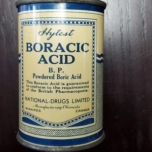 Vintage Rare Hytest Powdered Boracic Acid 2oz Can by National Drugs Ltd Winnipeg Canada